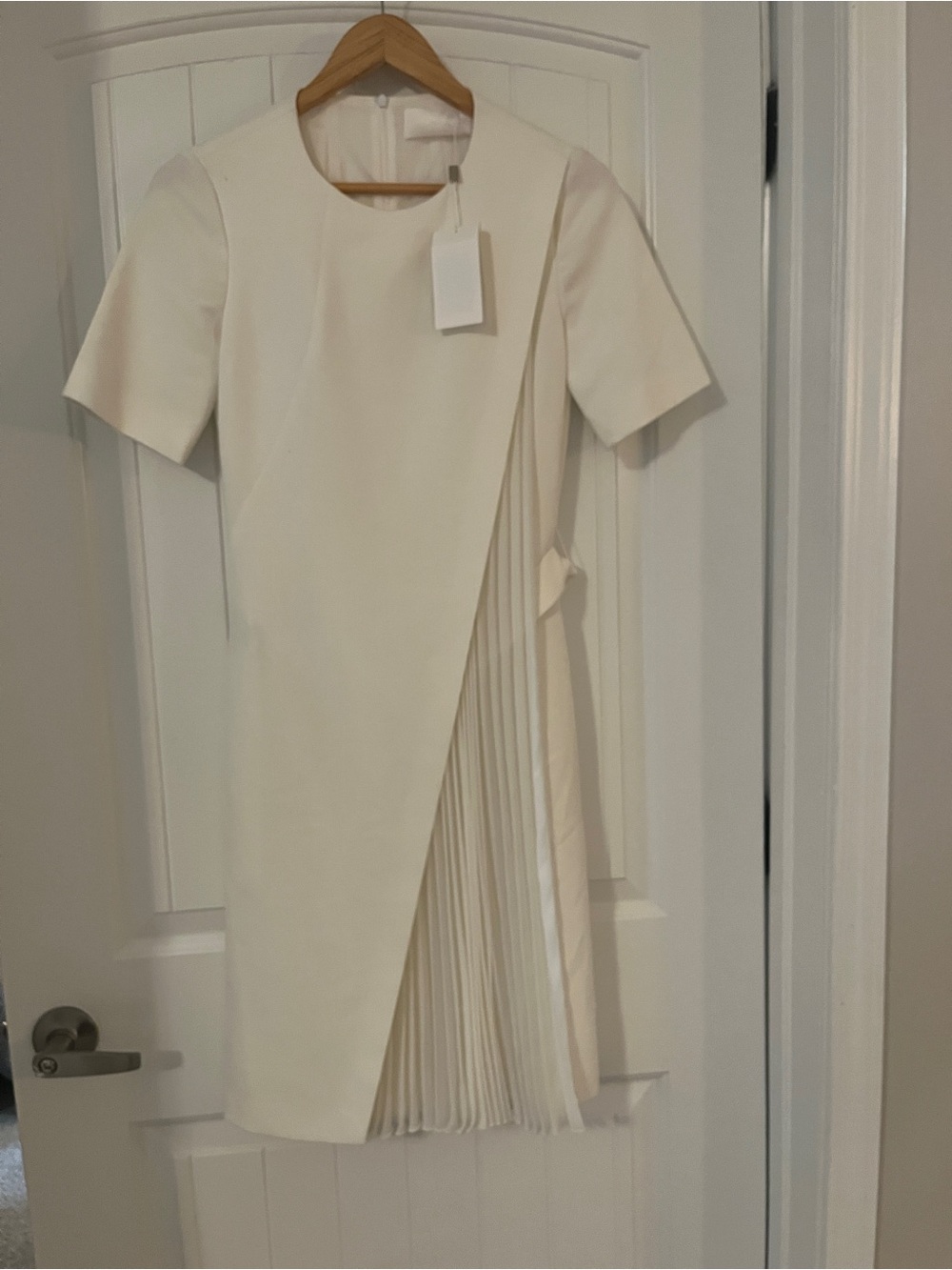 Hugo Boss white Pleated-Panel Short Sleeve Midi Dress
